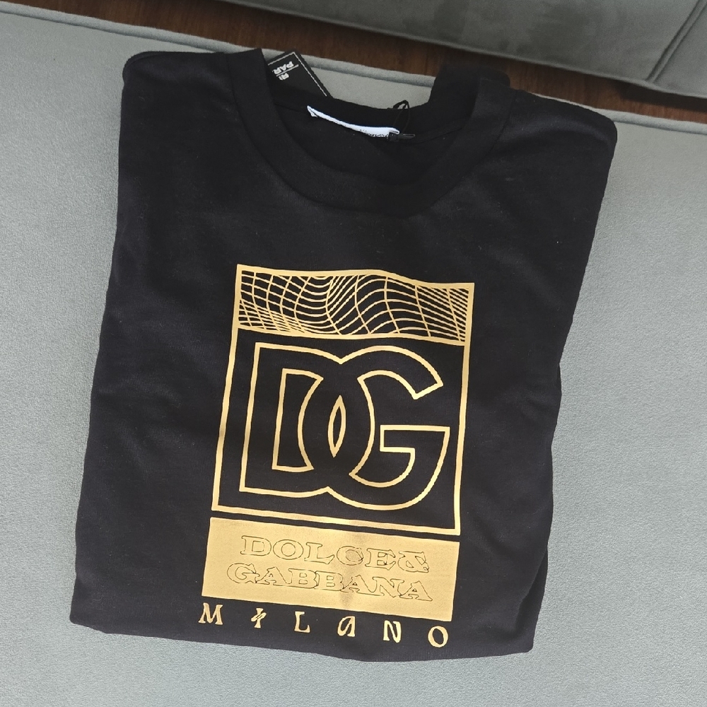 Dolce & Gabbana Black Tee with Gold Logo Limited Edition